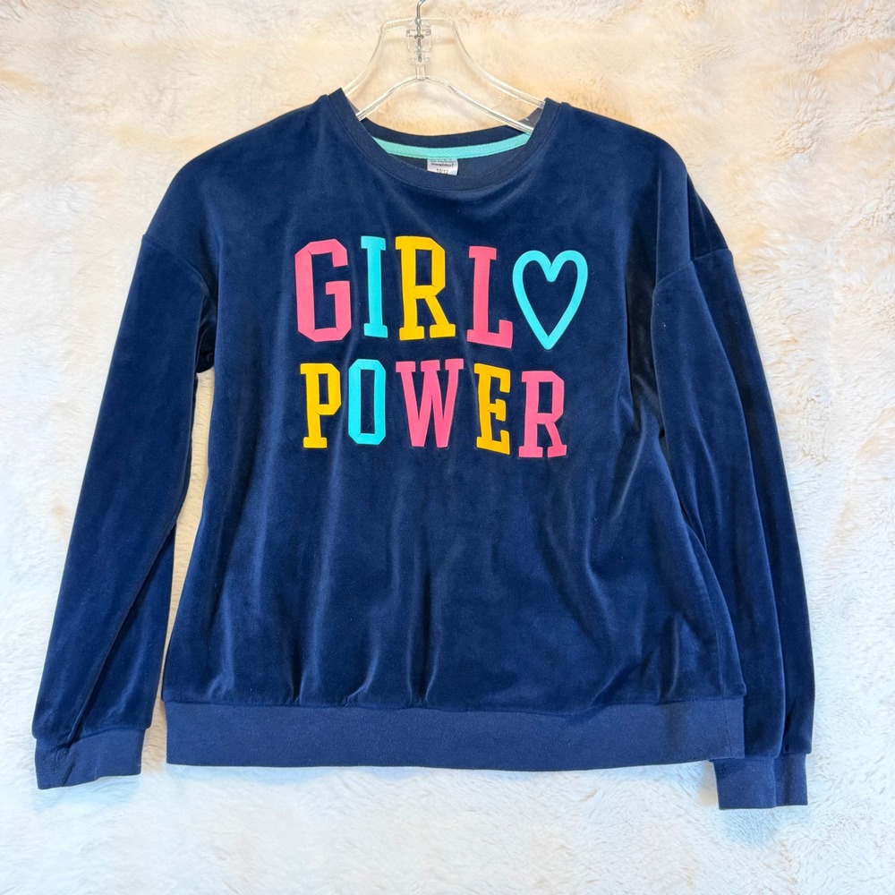 Member's Mark Girls Navy Blue Velour Girl Power‎ Graphic Sweatshirt Size 10/12